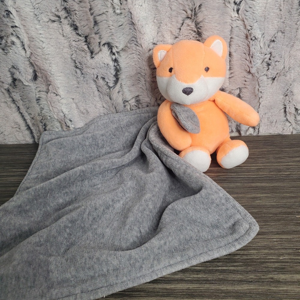 Carter's Orange Fox Holding Gray Security Blanket Lovey Plush Baby Rattle Toy